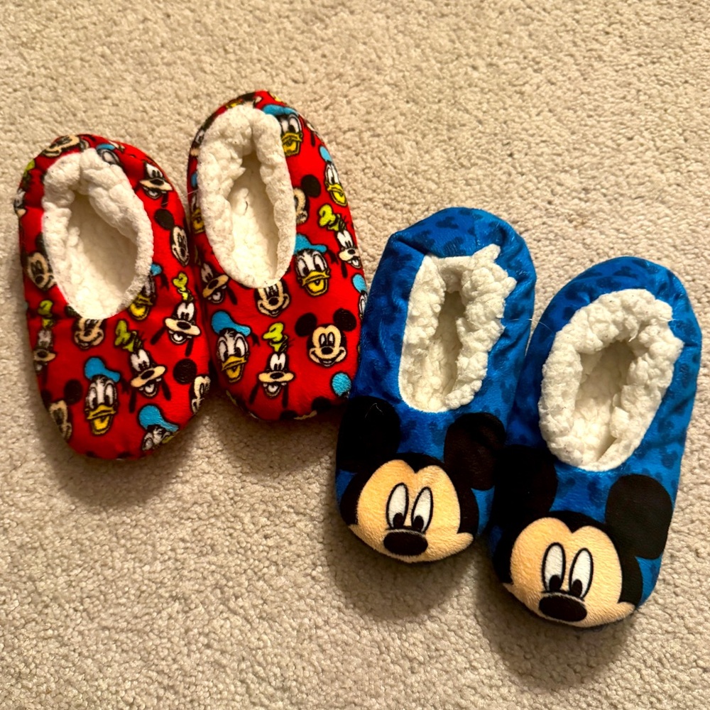 Disney Mickey Mouse Pull On Slippers 2 Pairs